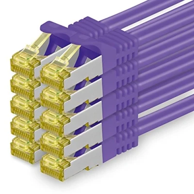 Image of 1aTTack.de 10 X 1 M Cat 7 Ethernet Cable High Speed Gigabit RJ45 LAN Patch Cord with 10Gbps 600Mhz/s SFTP PIMF LSZH Violet