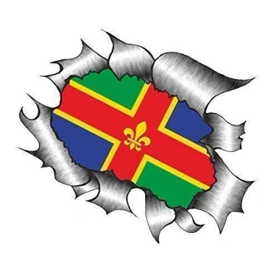 Image of Sticar it Ltd RIPPED TORN METAL Car Sticker Lincolnshire County Flag design Vinyl decal (Small 105x130mm approx)