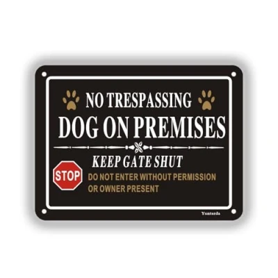 Image of Beware of Dog Sign, Yuntarda on Premises Close the Gate Yard Sign 15x20cm Aluminum Metal Keep Shut Stop