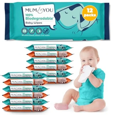Image of Mum &amp; You baby wipes Multipack 672 Biodegradable wet (12 Packs) 99.4% Water for Sensitive Newborn Skin Bulk, Bum Wipes, Tissue, Eco Friendly