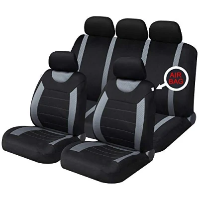 Image of Sakura Car Seat and Headrest Covers Carnaby Grey SS5398 Full Set Universal Size Elasticated Hems Side Airbag Compatible Washable Easy Fit