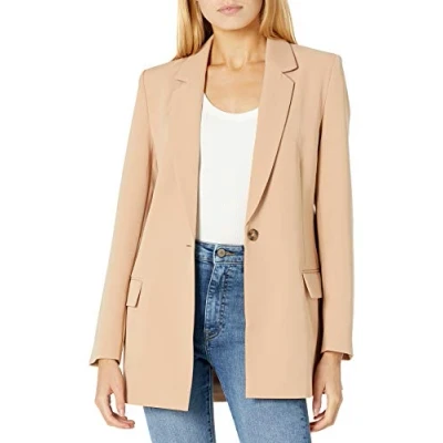 Image of The Drop Women&#039;s Blake Long Blazer, Praline, 3XL Plus