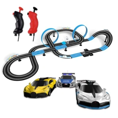 Image of AGM MASTECH High Speed Series Slot Car Race Track Sets 3 Officially Licensed Cars, Dual Racing Game Lap Counter Circular Overpass Track, Gifts Toys for Boys &amp; Girl Kids Age 4 5 6 7 8 12