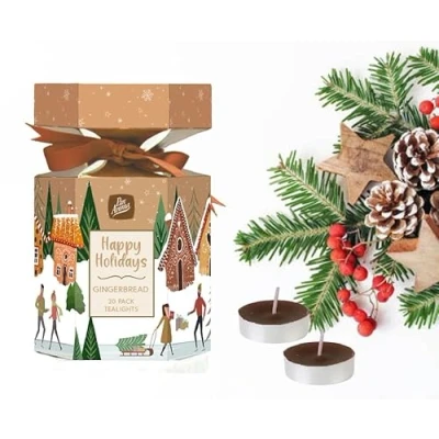 Image of Pan Aroma 20 Christmas Scented Tea Light Candles Cracker Happy Holidays Gingerbread