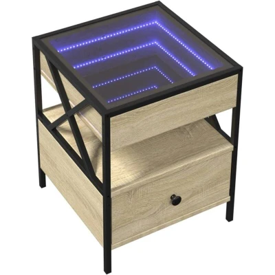 Image of vidaXL Bedside Table with Infinity LED Sonoma Oak 40x40x51 cm
