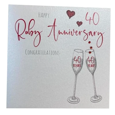Image of WHITE COTTON CARDS 40th Ruby Anniversary Congratulations Handmade Card Champagne Flutes, DS40,16cm x 16cm
