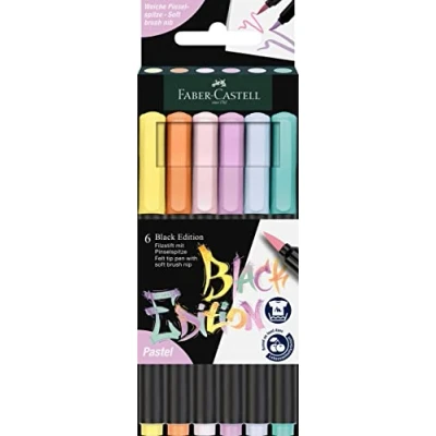 Image of Faber Castell Brush Pen Black Edition Pastel Colours Cardboard Box of 6