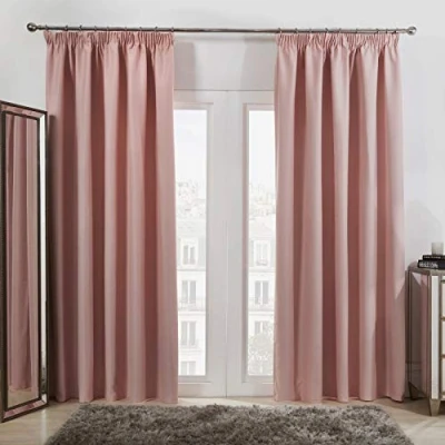 Image of Dreamscene Pencil Pleat Blackout Curtains Set of 2 Thermal Tape Top Heading Panels, Blush Pink Width 66&quot; x Drop 54&quot;