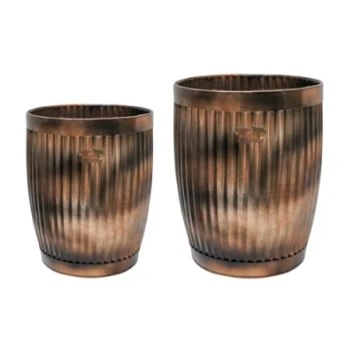 Image of Ivyline Hampton Copper Planters Frost &amp; Rust Resistant Outdoor Lightweight Flower Pot Set Largest H44 x W35 cm Pack of 2