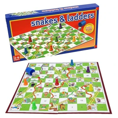 Image of Classic Snakes &amp; Ladders Game for Children and Adults, Traditional Family Game, Foldable Board, Instructions Included (Snakes Ladders)