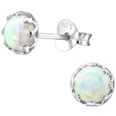 Image of The Goldmine 5mm Round 925 Sterling Silver and Milky White Opal Stud Earrings