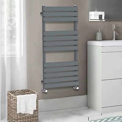 Image of Warmehaus Flat Panel Heated Towel Rail Radiator Ladder Rad Anthracite 1200 x 450mm Grey Central Heating Warmer for Bathroom Kitchen