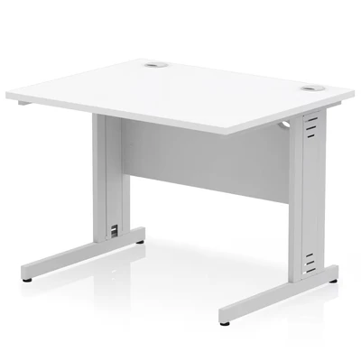 Image of Impulse 1000 x 800mm Straight Desk White Top Silver Cable Managed Leg