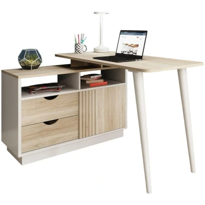 Image of TEKNIK 7700006 Bridge Desk White &amp; Oak Effect