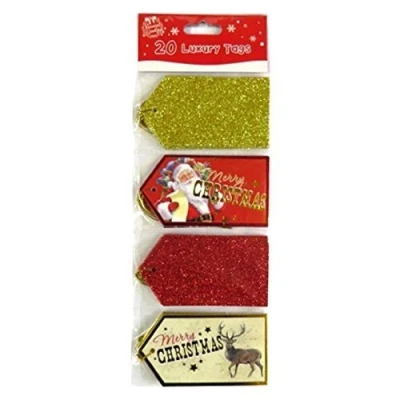 Image of The Home Fusion Company Pack Of 20 Luxury Christmas Xmas Gift Tags Cards Luggage Style Red Gold Glitter Foil