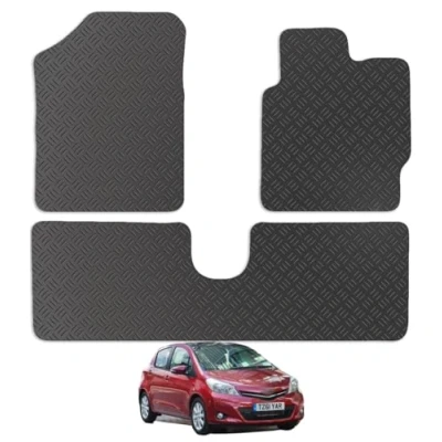 Image of Carsio Car Mats 4pc Set For Toyota Yaris 2011 To 2020 Tailored Fit Rubber Floor Mat Complete Accessory Black Custom Fitted Anti Slip Backing, Heavy Duty &amp; Waterproof