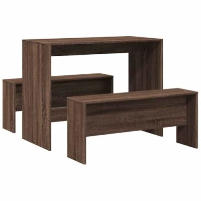 Image of vidaXL 3 Piece Dining Table and Bench Set Brown Oak 97x47x75 cm, Engineered Wood
