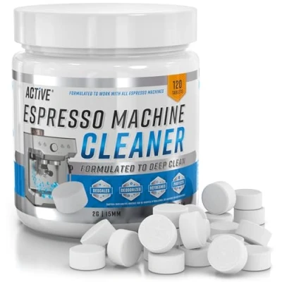 Image of Espresso Machine Cleaning Tablets Cleaner ACTIVE Backflush Group head Oil Remover Solution Tablet, Compatible with Sage, Breville Barista Max, Gaggia, Delonghi, Tassimo Bosch, Dolce Gusto 120 Tabs