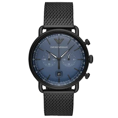 Image of Emporio Armani Mens&#039; Aviator Watch AR11201 Silver Metal One Size