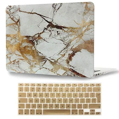 Image of FINDING Case For MacBook Air 13&quot;/13.3&quot; Model: A1369 / A1466, BUNDLE 2 in 1 13 inch ,Rubberized matte hard With UK/EU layout Silicone Keyboard Cover (Golden marble)