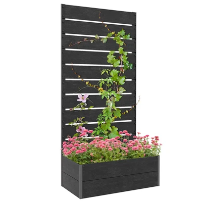 Image of Outsunny Garden Planter with Trellis for Climbing Plants, Vines, Flowers, Freestanding Raised Bed Garden, Outdoor, Patio, Box Drainage Gap, 72x38x150cm, Black