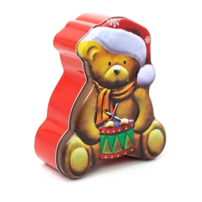 Image of Carousel Home Charming Christmas Storage Tin Kitchen Food Festive Cookie Biscuit 3D Gift Box Designs for Sweets, Treats, and Delightful Surprises Teddy Bear