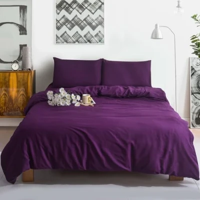 Image of ZIMEL HOMES Luxury Reversible Dyed Duvet Cover Quilt Covers Single Double King Size Bedding Set (Purple, Double)