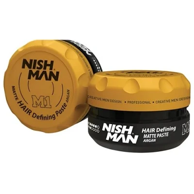 Image of NISH MAN ARGAN Hair Defining Matte Look Paste Men’s Styling Natural Shine Strong Hold Nishman Gel Wax for Men 100ml 3.38 Oz. (Argan M1)