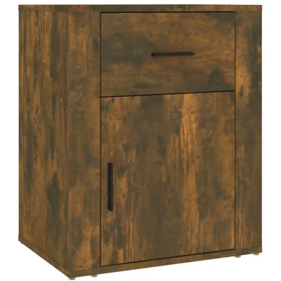Image of vidaXL Bedside Cabinet Smoked Oak Finish 50x36x60 cm Engineered Wood Modern Design 3 Drawers Nightstand Bedroom Storage Furniture