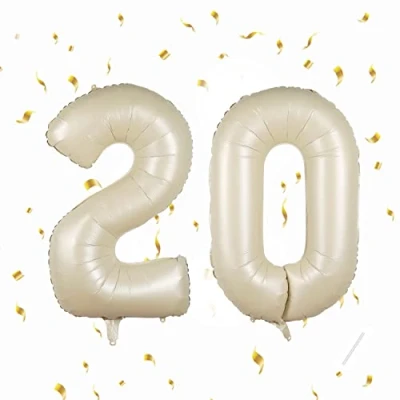 Image of Number Balloons 20,Beige 20 Balloon 40 Inch Giant Helium Foil for Boys Girls 20th Birthday Party Decor Anniversary Decorations Supplies
