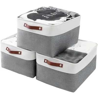 Image of Mangata Storage Baskets, Fabric Boxes, Cold Grey&amp;White (Large, 3Pack)