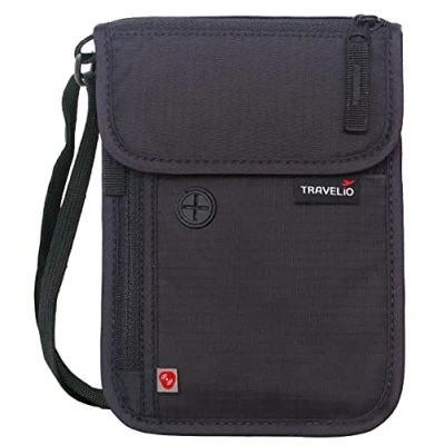 Image of TRAVELiO Passport Holder Men &amp; Women RFID Blocking Hidden Travel Neck Wallet Stash Pouch (Black)