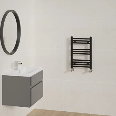 Image of NRG Straight Black Bathroom Heated Towel Rail Radiator Central Heating Ladder Rad Warmer 600x400mm