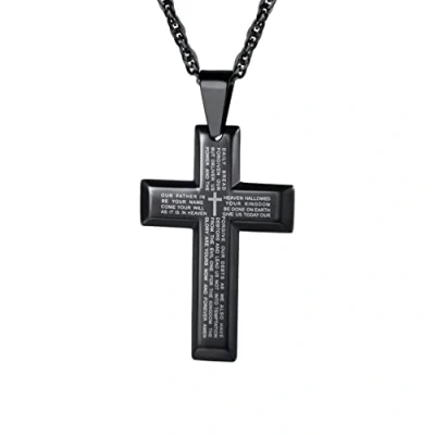 Image of PROSTEEL Men Big Cross Necklace with Chain Stainless Steel Bible Lord Prayer Pendant Hip Hop Jewelry Black
