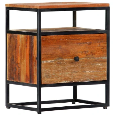 Image of vidaXL Bedside Cabinet Brown, Solid Reclaimed Wood and Steel Frame, Industrial Style with Drawer Shelf Storage Option
