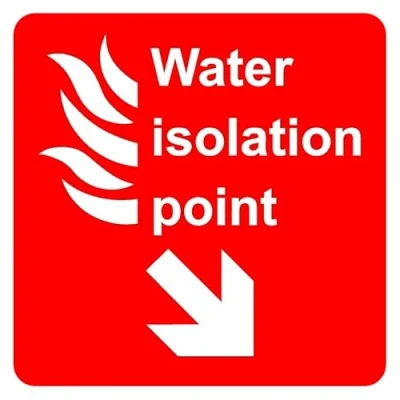 Image of Water isolation point right arrow fire safety sign 1mm flexible Plastic (200mm x 200mm)