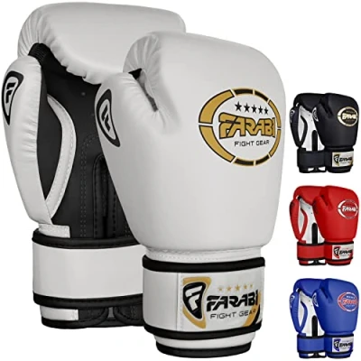 Image of Farabi Sports Kids Boxing Gloves 6, 8 oz Junior Muay Thai Youth Kickboxing Sparring Punching Bag Training (White/Black, 4 oz)