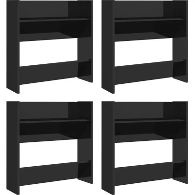 Image of vidaXL Wall Shoe Cabinets 4 pcs High Gloss Black 60x18x60 cm Engineered Wood
