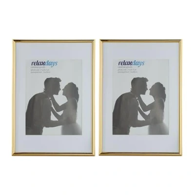 Image of Relaxdays Photo Frame Set of 2, A4 Size, Passepartout 15 x 20 cm, Standing or Hanging, Gold