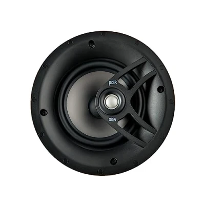 Image of Polk Audio V60 in Ceiling Speaker (Single), Ideal for All Rooms, Including Damp and Humid Rooms Like Bathroom, Kitchen or Utility Area, Easy Installation, (Black, Paintable Grille)