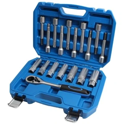 Image of CCLIFE 18 Pieces Shock Absorber Socket Tool Set includes Reversible Ratchet Bit Hexagon Sockets 1/2 Drive