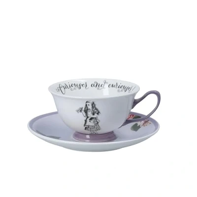 Image of MIKASA and The V&amp;A Teacup Saucer Set, Bone China Tea Cup Saucer, 140ml, Alice in Wonderland Teaware, Dishwasher Safe &amp; Gift Boxed