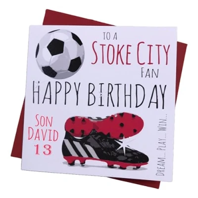 Image of WHITE COTTON CARDS PERSONALISED Stoke City Potters FC Football Club Fan Birthday Card (62 PER)