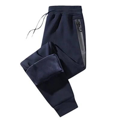 Image of HOURVNEI Winter Zip Pockets Thick Warm Fleece Sweatpants Men Joggers Sportswear Casual Track Pants Plus Size Thermal Trousers