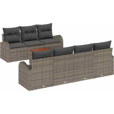 Image of vidaXL 8 Piece Garden Sofa Set with Cushions Grey Poly Rattan Acacia