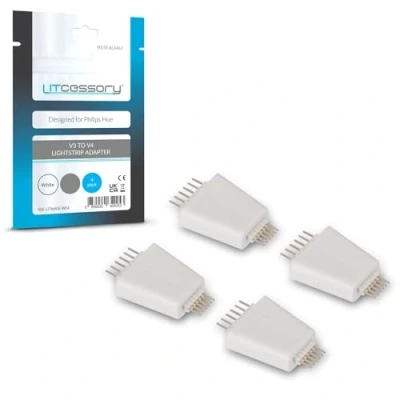 Image of Litcessory V3 to V4 Lightstrip Adapter for Philips Hue Plus (4 Pack, White)