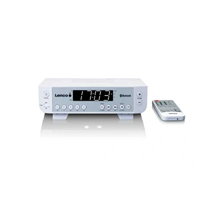 Image of Lenco KCR 100 Kitchen Radio Built in with Bluetooth FM PLL Receiver 5 Station Memory LED Lighting 2 x 1 Watt RMS Clock Timer Function Remote Control White