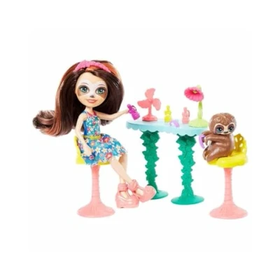 Image of Enchantimals Slow Down Salon Nail and Spa Playset, with Sela Sloth Doll (6 Inch) Treebody Animal Figure, 12+ Accessories