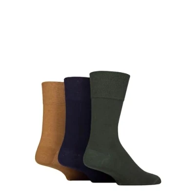 Image of Mens 3 Pair Iomi Footnurse Gentle Grip Diabetic Socks Ochre / Navy Khaki 12 14