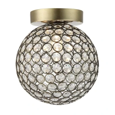 Image of Modern Antique Brass and Clear Beaded Glass IP44 Rated Globe Bathroom Ceiling Light 21cm x 17cm by Happy Homewares